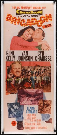 5a0865 BRIGADOON linen insert 1954 montage of Gene Kelly, Cyd Charisse & Van Johnson in Scotland!