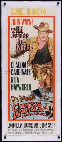 5a0869 CIRCUS WORLD linen insert 1965 John Wayne, sexiest Claudia Cardinale & Rita Hayworth!