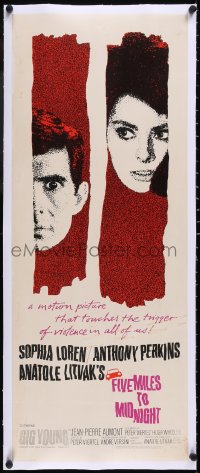 5a0881 FIVE MILES TO MIDNIGHT linen insert 1963 cool image of Sophia Loren & Anthony Perkins!