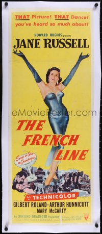 5a0884 FRENCH LINE linen 2D insert 1954 Howard Hughes, full-length art of sexy Jane Russell!