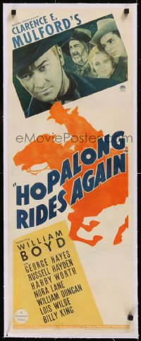 5a0894 HOPALONG RIDES AGAIN linen insert 1937 William Boyd as Hopalong Cassidy, Gabby, ultra rare!