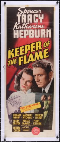 5a0903 KEEPER OF THE FLAME linen insert 1942 Tracy doesn't know if Hepburn is a murderess, rare!