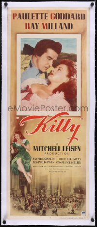 5a0904 KITTY linen insert 1945 art of pretty Paulette Goddard & Ray Milland in historical England!