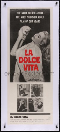 5a0905 LA DOLCE VITA linen insert 1961 Federico Fellini, full-length sexy Anita Ekberg holding kitten!