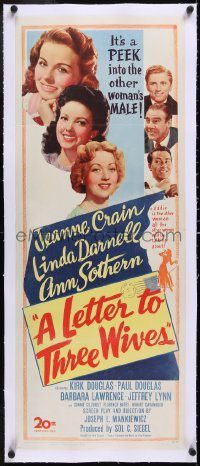 5a0910 LETTER TO THREE WIVES linen insert 1949 Jeanne Crain, Linda Darnell, Ann Sothern, Kirk Douglas!