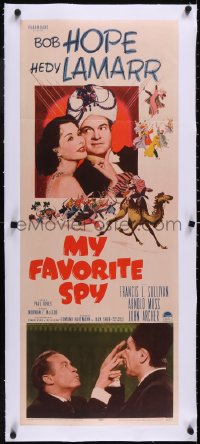 5a0921 MY FAVORITE SPY linen insert 1951 Bob Hope wearing turban with sexy Hedy Lamarr, cool art!