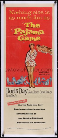 5a0927 PAJAMA GAME linen insert 1957 sexy full-length image of Doris Day, who chases boys!