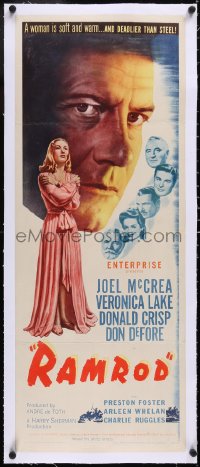 5a0931 RAMROD linen insert 1947 super close up of Joel McCrea, sexy full-length Veronica Lake!