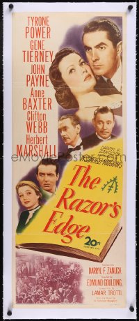 5a0932 RAZOR'S EDGE linen insert 1946 Tyrone Power, beautiful Gene Tierney, W. Somerset Maugham!