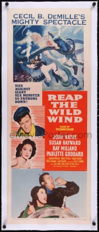 5a0934 REAP THE WILD WIND linen insert R1954 John Wayne, Susan Hayward, scuba diver & octopus art!