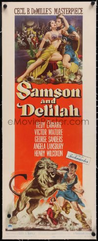 5a0939 SAMSON & DELILAH linen insert 1949 Victor Mature fighting lion & tempted by sexy Hedy Lamarr!