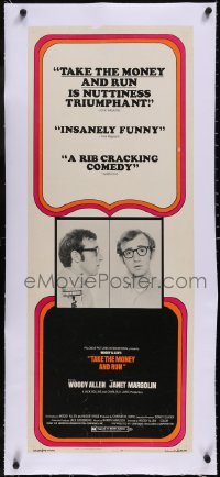 5a0953 TAKE THE MONEY & RUN linen insert 1969 wacky Woody Allen mugshot in classic mockumentary!