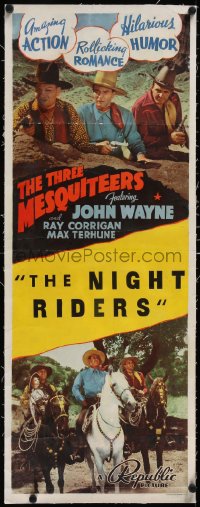 5a0957 NIGHT RIDERS linen insert 1939 John Wayne, Ray 'Crash' Corrigan, Max Terhune, rare!