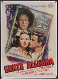 5a0171 TORTILLA FLAT linen Italian 1sh 1942 Brini art of Spencer Tracy, Hedy Lamarr & Garfield, rare!