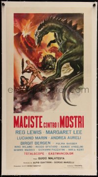 5a0661 FIRE MONSTERS AGAINST THE SON OF HERCULES linen Italian locandina 1962 Lewis as Maciste, rare!