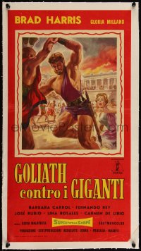 5a0663 GOLIATH AGAINST THE GIANTS linen Italian locandina 1963 Longi art of Brad Harris, very rare!