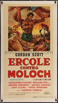 5a0667 HERCULES AGAINST MOLOCH linen Italian locandina 1963 Ciriello art of Gordon Scott fighting!