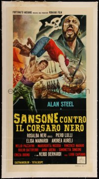 5a0665 HERCULES & THE PIRATES linen Italian locandina 1964 art of strongman Sergio Ciani as Samson!