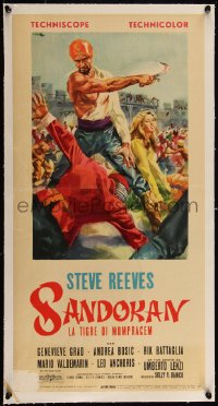 5a0675 SANDOKAN THE GREAT linen Italian locandina 1963 Lenzi, Ciriello art of Steve Reeves, rare!