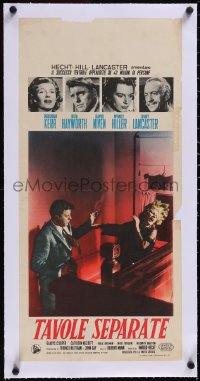 5a0676 SEPARATE TABLES linen Italian locandina 1959 Burt Lancaster & Rita Hayworth, different & rare!