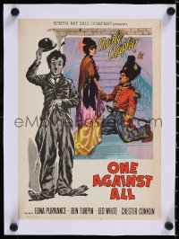 5a0670 ONE AGAINST ALL linen export 10x14 Italian poster 1961 Casaro art of Charles Chaplin, rare!