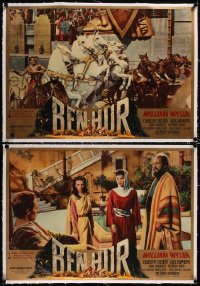 5a0323 BEN-HUR group of 4 linen Italian 19x27 pbustas 1960 Charlton Heston on chariot, Haya Harareet