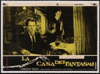 5a0328 HOUSE ON HAUNTED HILL linen Italian 19x27 pbusta 1960 Vincent Price, Elisha Cook Jr., Castle