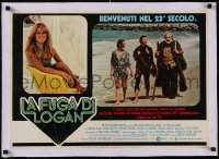 5a0330 LOGAN'S RUN linen Italian 19x26 pbusta 1976 Ustinov, York & Agutter + sexy Farrah Fawcett!