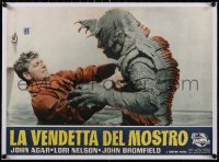 5a0331 REVENGE OF THE CREATURE linen Italian 19x27 pbusta 1959 monster attacking Bromfield, rare!