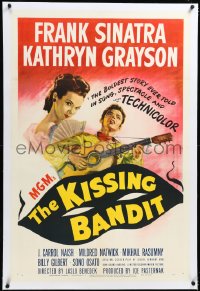 5a0121 KISSING BANDIT linen 1sh 1948 art of Frank Sinatra playing guitar romancing Kathryn Grayson!