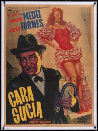 5a0580 CARA SUCIA linen Mexican poster 1949 Jose Espert art of Medel & sexy Rosita Fornes, rare!