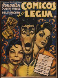 5a0582 COMICOS DE LA LEGUA linen Mexican poster 1957 great Cabral art of Resortes & two sexy girls!