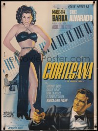 5a0583 CORTESANA linen Mexican poster 1948 Espert art of sexy scantily clad Mercedes Barba, rare!