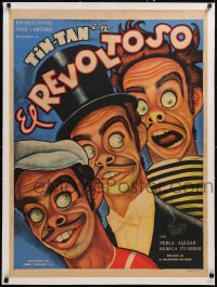 5a0594 EL REVOLTOSO linen Mexican poster 1951 Cabral art of Valdes as Tin-Tan in disguises, rare!