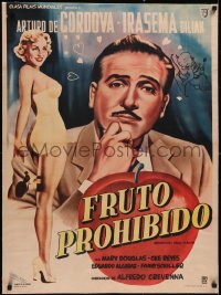 5a0600 FRUTO PROHIBIDO linen Mexican poster 1953 Irsasema Dilian is Forbidden Fruit, Caballero art!