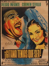 5a0601 GITANA TENIAS QUE SER linen Mexican poster 1953 art of Carmen Sevilla & Pedro Infante, rare!