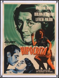 5a0602 HIPOCRITA linen Mexican poster 1949 great Jose Espert art of sexy Carmen Molina & cast, rare!