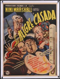 5a0603 LA ALEGRE CASADA linen Mexican poster 1951 wonderful Ernesto Garcia Cabral art of top stars!