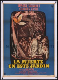 5a0610 LA MORT EN CE JARDIN linen Mexican poster 1960 Luis Bunuel, art of Simone Signoret & Vanel!