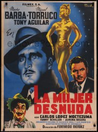 5a0611 LA MUJER DESNUDA linen Mexican poster 1953 Francisco Diaz Moffitt art of golden naked woman!