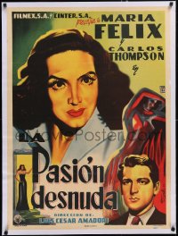 5a0612 LA PASION DESNUDA linen Mexican poster 1953 Francisco Diaz Moffitt art of pretty Maria Felix!