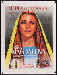 5a0626 MARIA MAGDALENA linen Mexican poster 1946 cool Cabral art of Medea de Novara in title role!