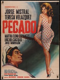 5a0638 PECADO linen Mexican poster 1962 sexy full-length art of Teresa Velazquez & Mistral, rare!