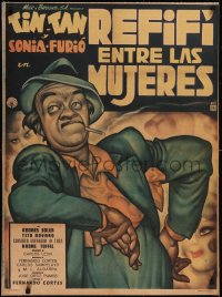 5a0642 REFIFI ENTRE LAS MUJERES linen Mexican poster 1958 Cabral art of Valdes as Tin-Tan, rare!