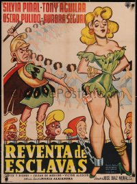 5a0643 REVENTA DE ESCLAVAS linen Mexican poster 1954 Morales, sexy Pinal, sword-and-sandal art, rare!