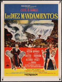 5a0647 TEN COMMANDMENTS linen Mexican poster R1960s Cecil B. DeMille, Charlton Heston, Brynner, rare!