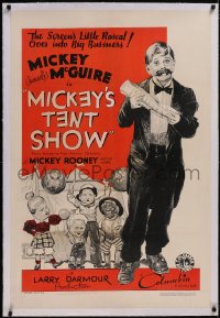 5a0122 MICKEY'S TENT SHOW linen 1sh 1933 Mickey Rooney when he was Mickey McGuire, ultra rare!