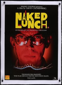 5a0184 NAKED LUNCH linen 17x23 English video poster 1991 Cronenberg, Weller, William S. Burroughs!