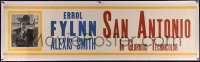 5a0112 SAN ANTONIO linen paper banner 1945 great portrait of Errol Flynn, whose name is misspelled!