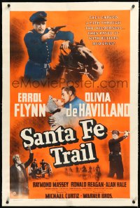 5a0123 SANTA FE TRAIL linen 1sh 1940 Errol Flynn, Olivia De Havilland, Massey, Michael Curtiz, very rare!